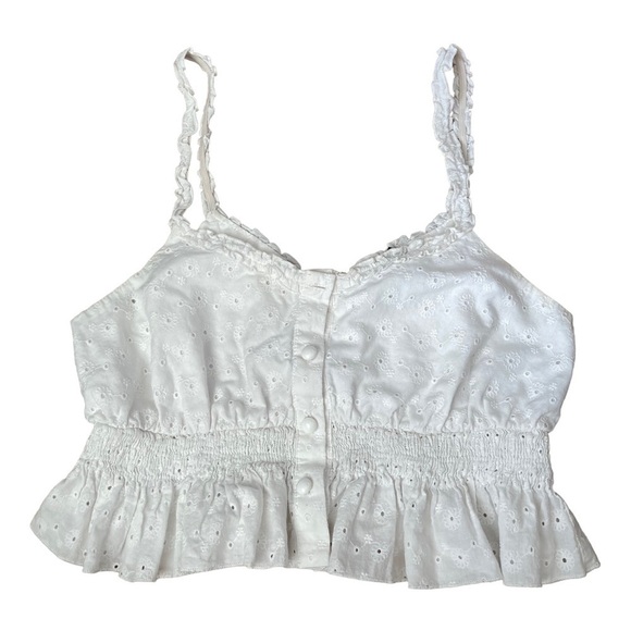 Forever 21 Crop Top Tank Button Up Crochet White Size Small Flower Design - Picture 1 of 8